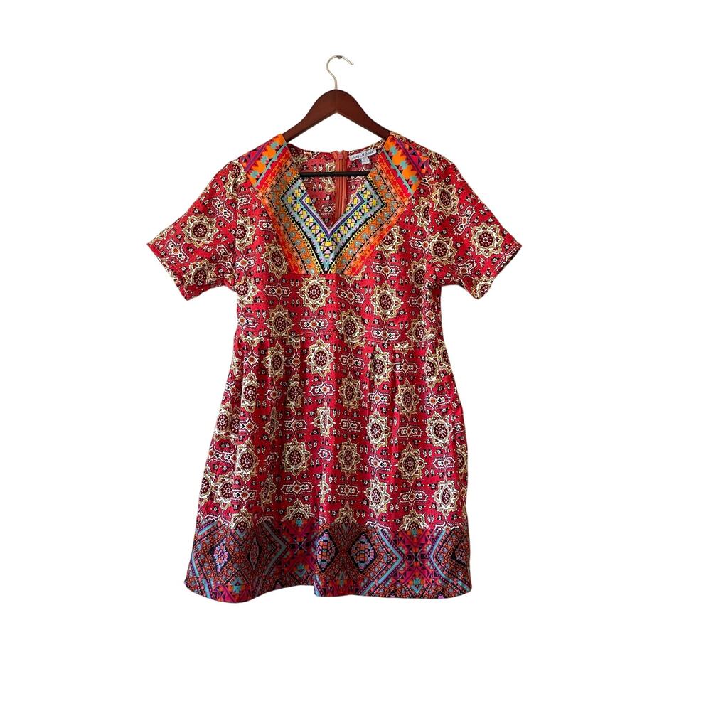Vintage 90s pink colorful geometric print mini dress size large‎